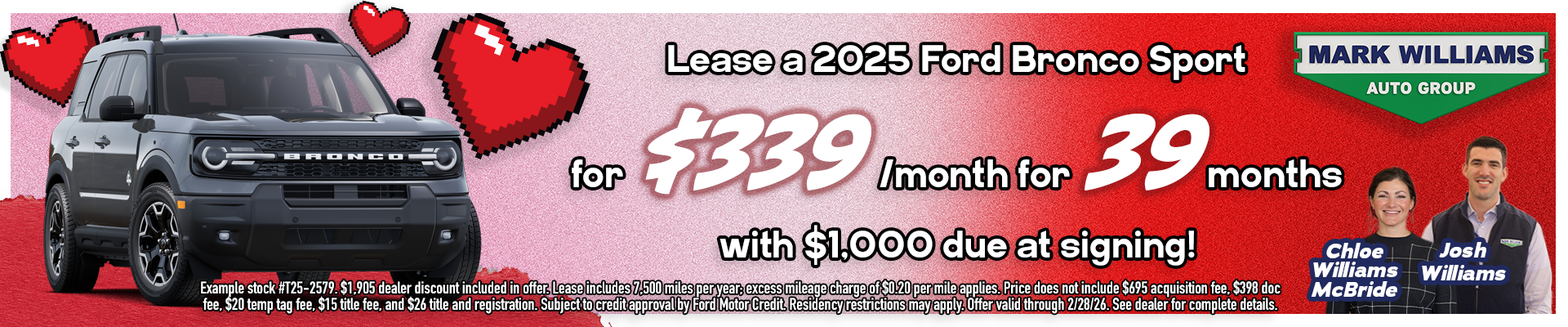 Lease a 2025 Ford Bronco Sport for $339/month